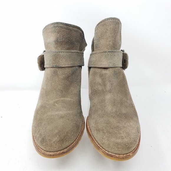 Stuart Weitzman shoes green/brown suede buckle panel ankle booties 4.5M - Picture 2 of 12